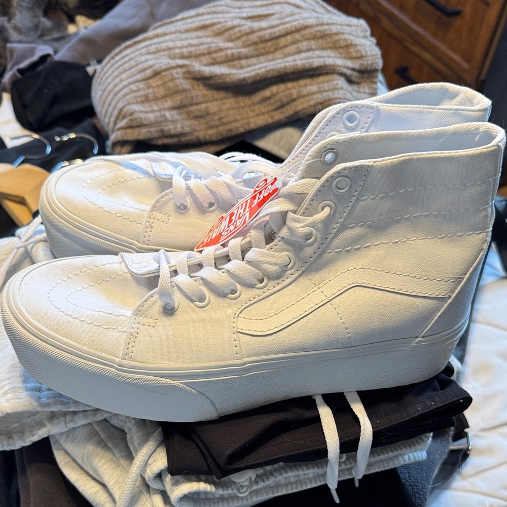 All-White Vans High Top Sneakers